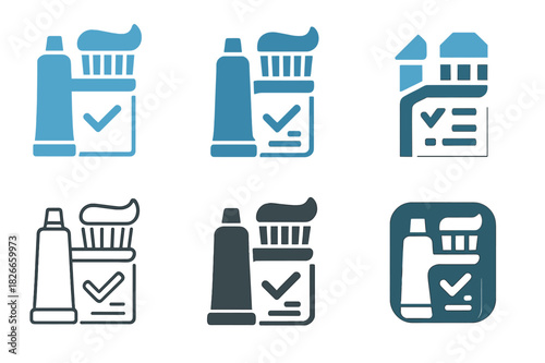 Morning Routine Icons. Morning routine checklist. Icon set. Set Logo of morning routine checklist: toothbrush and toothpaste. harmonious logo variations of the