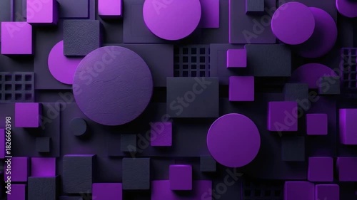 Abstract 3D geometric shapes Dark purple minimal background Modern digital motion wall – HD Video 4K