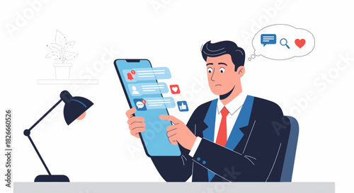 Stressed Businessman Receiving Many Notifications On His Smartphone