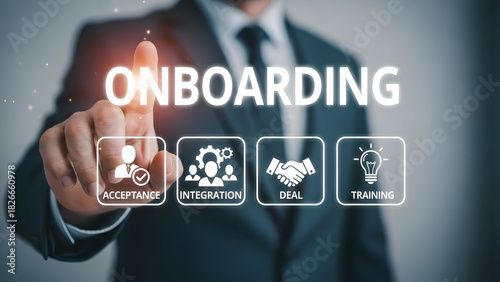 Businessman Touching Onboarding Process Icons