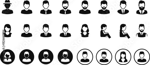 Collection of diverse human profile icons silhouette