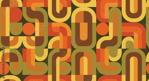 Vintage 70s Geometric Seamless Pattern in Warm Earth Tones.