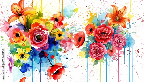 Colorful Watercolor Floral Splash Art