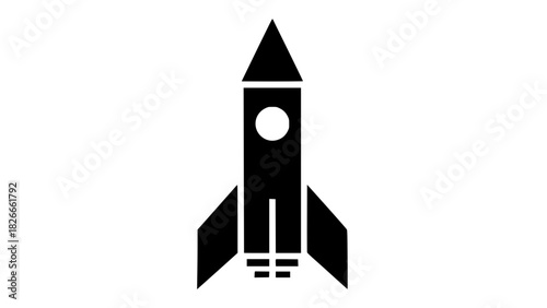 Vector of a rocket silhouette, black and white, geometric shapes, isolated on transparent background
