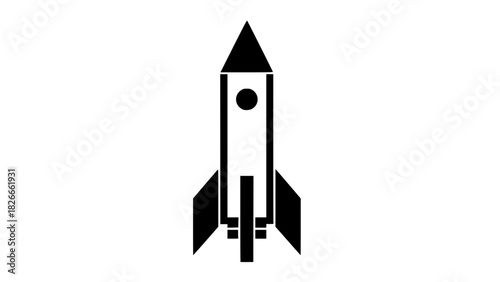 Vector of a rocket silhouette, black and white, geometric shapes, isolated on transparent background