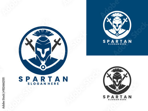 Spartan warrior with sword and circle line logo design icon. Spartan logo design vector template