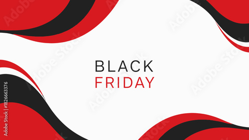 Modern Black Friday sale design with dynamic red and black shapes for bold promotion campaign appeal