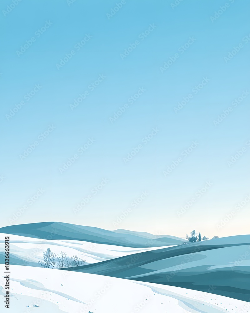 Fototapeta premium Flat vector winter contour hills minimal soft shading empty layout for greetings