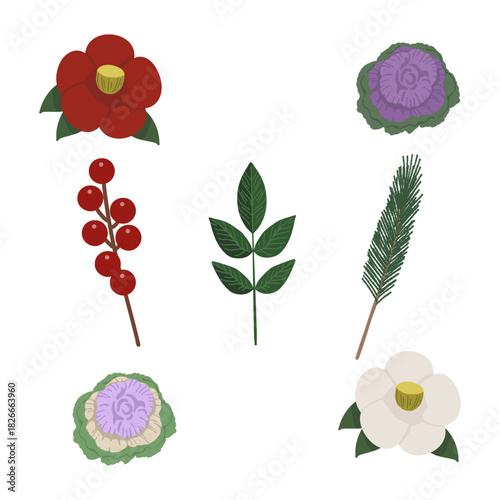 お正月を彩る植物のイラスト素材