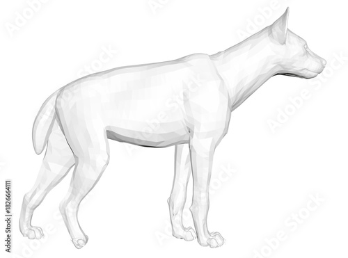 Polygonal hyena illustration composed of geometric shapes and clean lines, forming an abstract animal portrait with digital art style on plain white background.
