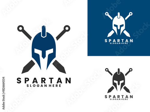 Spartan helmet with sword logo design vector. Spartan logo design vector template