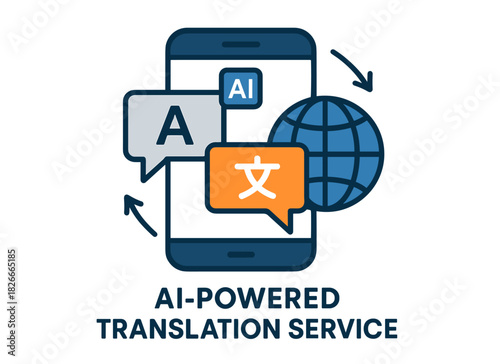 Ai-powered translation service with language bubbles and global connectivity icons