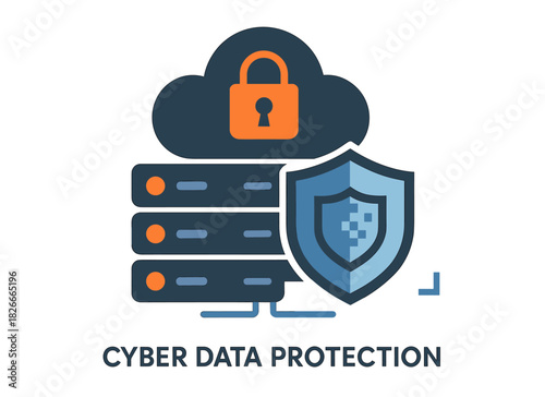 Cyber data protection icon with shield, cloud, and lock symbol