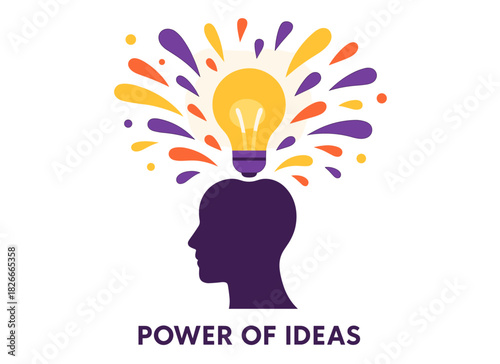 Silhouette head with colorful lightbulb signifying idea generation and creativity