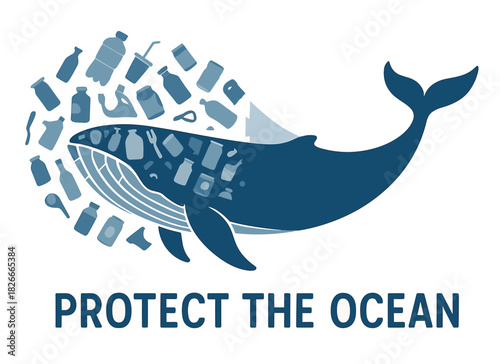 Protect the ocean: whale design highlighting plastic pollution