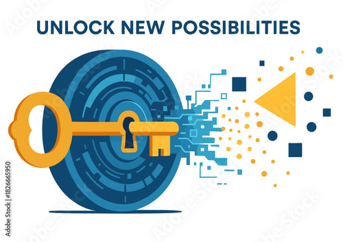Digital key unlocking new possibilities with abstract geometric pattern
