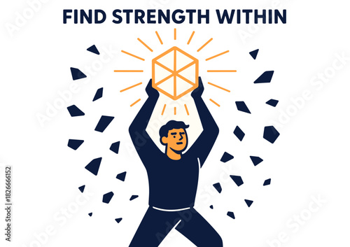 Empowerment: male cartoon celebrating inner strength and growth