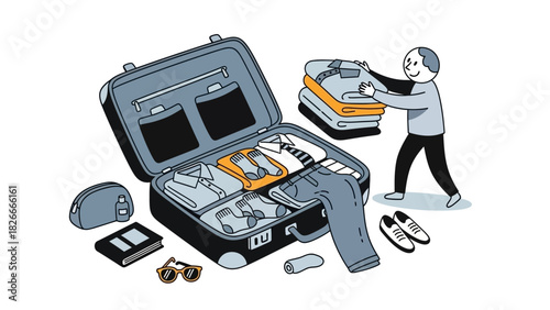 Packing a suitcase for a trip with clothes and accessories