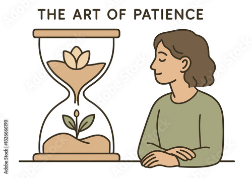 Female adult with hourglass symbolizing growth and patience