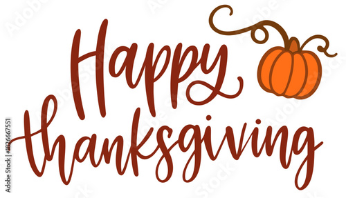 Happy Thanksgiving – Pumpkin Lettering with Autumn Vine Accent