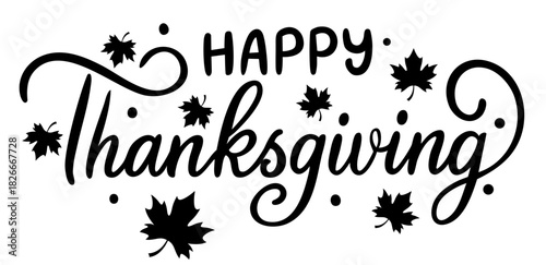 Happy Thanksgiving Leaf Decor Lettering — Fall Holiday Greeting with Maple Leaves