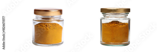 Spices in jars kitchen setting product photography transparent background close-up view
