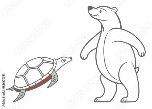 Polar Bear and Turtle Cartoon Illustration Keywords: polar bear, turtle, animal, wildlife, cartoon