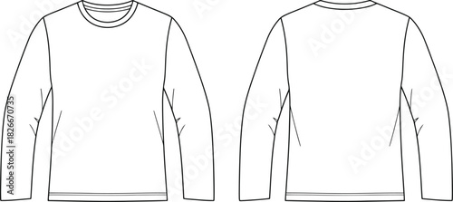 Long sleeve t-shirt outline front and back technical drawing