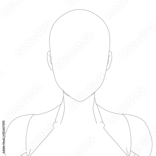 A robotic girl's face with a bald head and clean contour lines. This minimalist line drawing focuses on the sleek, futuristic profile against a plain white background.