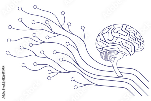 Stylized brain with interconnected neural network pathways and circuits mind