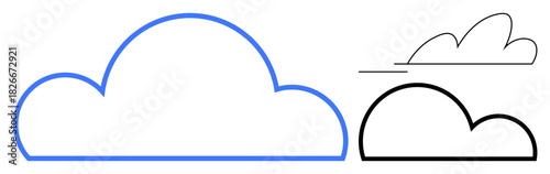 Simple outlined cloud designs in blue and black with sleek lines, symbolizing abstraction, connectivity, storage, simplicity, innovation, weather, and communication. Perfect as a simple flat metaphor