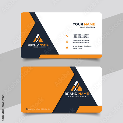 Yellow modern creative business card and name card horizontal simple clean template vector design