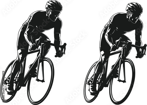 Road cyclist silhouette vector set racing on bicycle speed competition sport endurance training fitness race