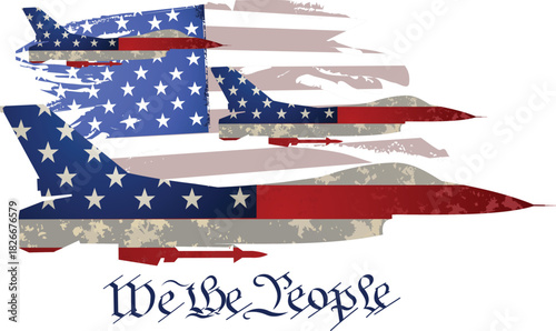 Eagle fighter jet plane and USA flag