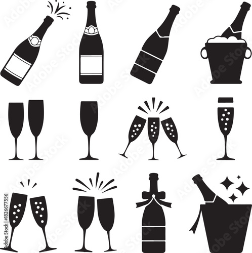 Celebration with Champagne Bottles and Flutes Vector Illustration Design Template