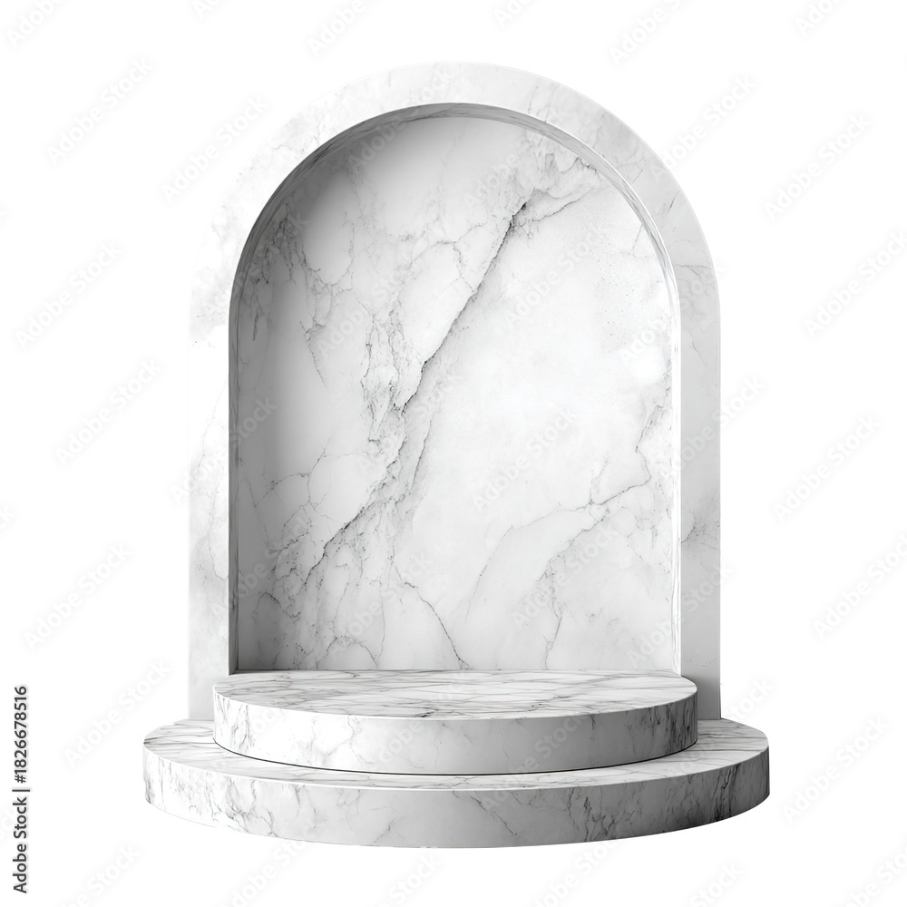 Fototapeta premium White marble podium with arch backdrop transparent background