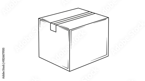 Monochrome line art icon of a sealed cardboard shipping box, a simple vector for delivery and logistics