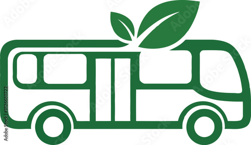 Green eco-friendly bus with leaves, sustainable transport icon