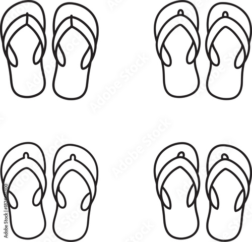 Four Pairs of Black Outline Flip Flop Sandals flip flops