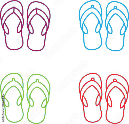 Four Pairs of Colorful Outline Flip Flop Sandals flip flops