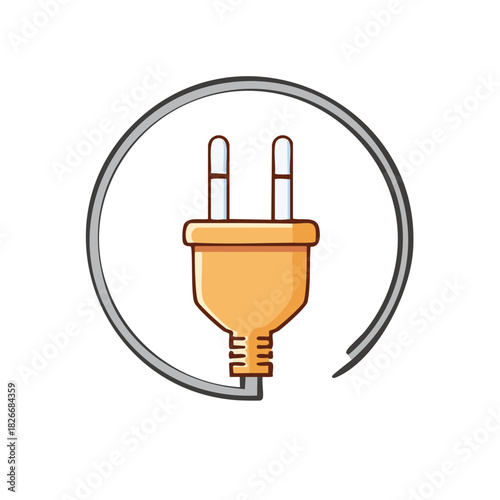 Illustration of a yellow power plug in a gray circle, vector design isolated