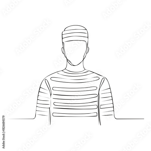 Minimalist One Line Drawing of a Man in Striped Shirt and Hat