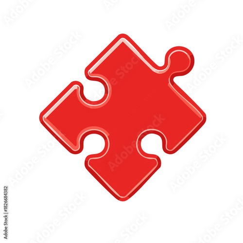 Single Red Puzzle Piece Illustration on a White Background Showing the Concept of Connection