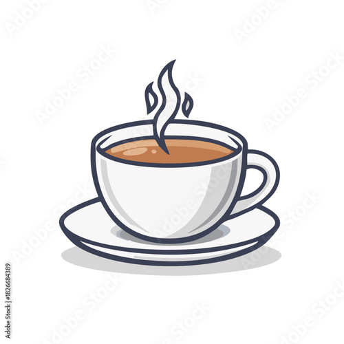 Cup of Hot Coffee on a Saucer with Steam Cartoon Illustration