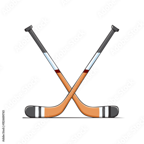 Crossed hockey sticks vector illustration. Sports game equipment design element.
