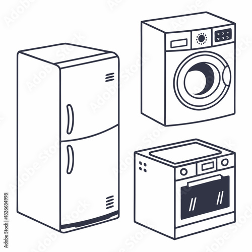 Household Appliances Refrigerator Washing Machine And Oven fridge freezer