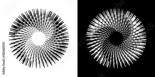 Dynamic abstract spiral sound wave rhythm lines. Circular spiral sound wave rhythm of lines. Circular futuristic abstract lines, black and white background.	
