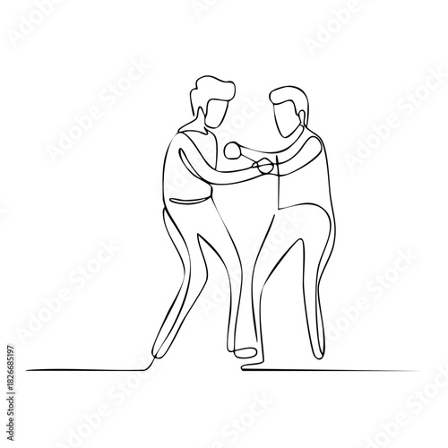 Minimalist Line Drawing of Two Persons Boxing, Fighting, or Practicing