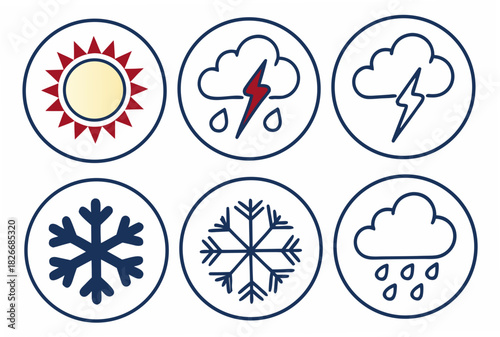 Weather Icons Set Featuring Sun Rain Snow and Lightning Symbols illustration storm