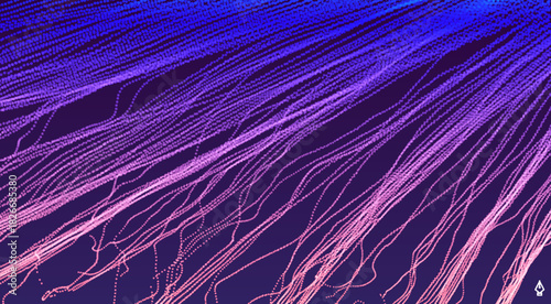 Dynamic emitted particles. 3d technology style. Abstract background. Vector illustration.